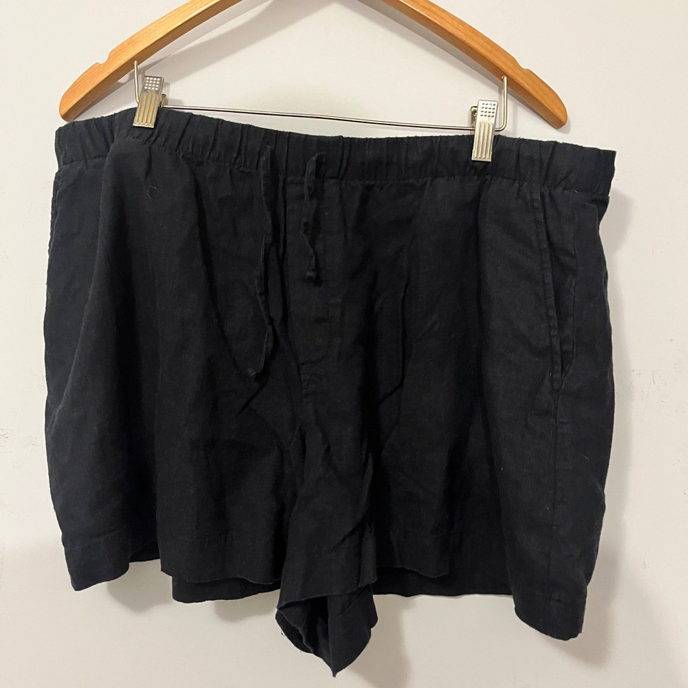 GAP Linen 4in Easy Pull On Shorts Casual Black XL Elastic Waist Pocket